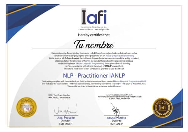 certificado de los cursos de pnl de IAFI