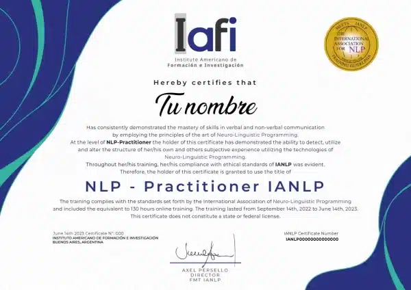 IAFI certificado de Practitioner en PNL en IAFI
